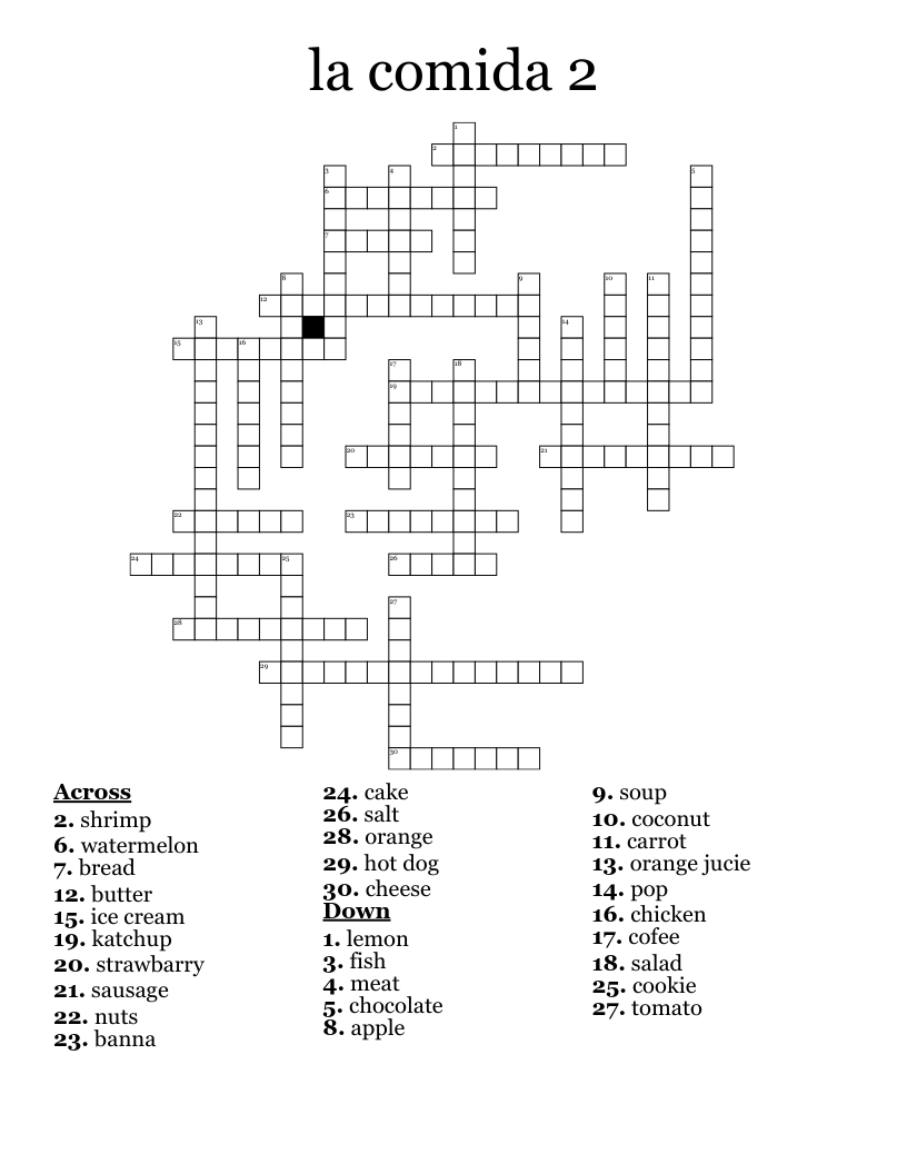 types of food and drinks Crossword WordMint