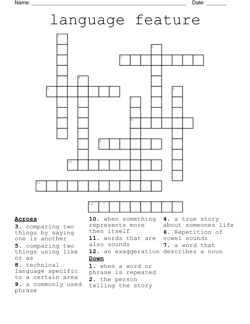 Language Features Crossword WordMint