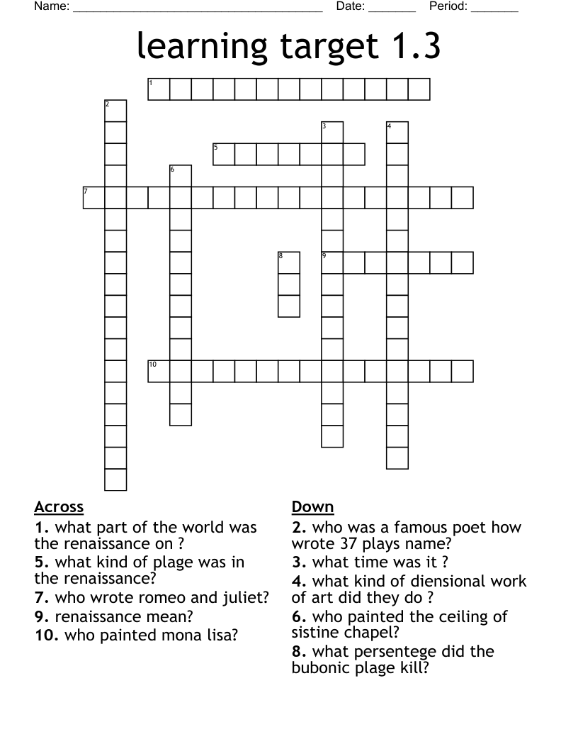 learning target 1.3 Crossword WordMint