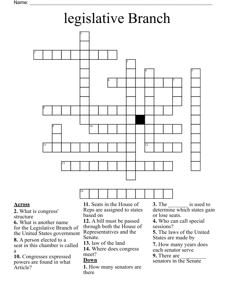 legislative Branch Crossword WordMint