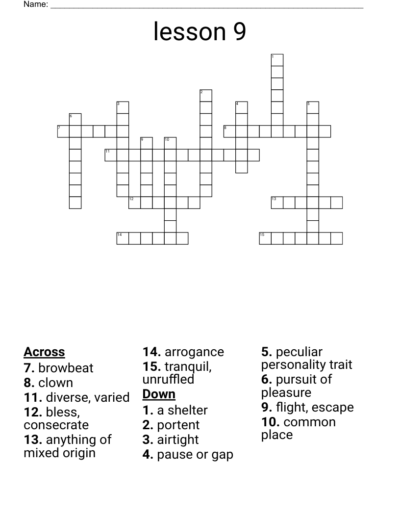 lesson 9 Crossword WordMint