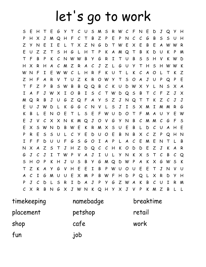 let's go to work Word Search - WordMint