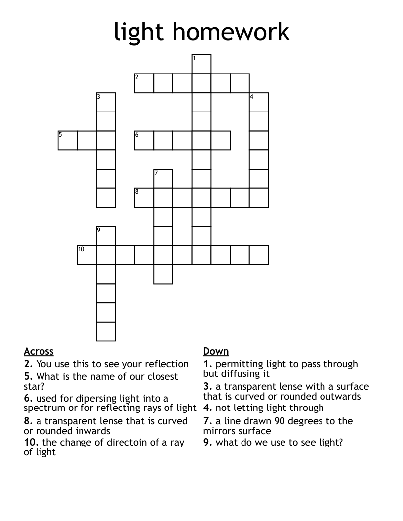 light homework Crossword WordMint