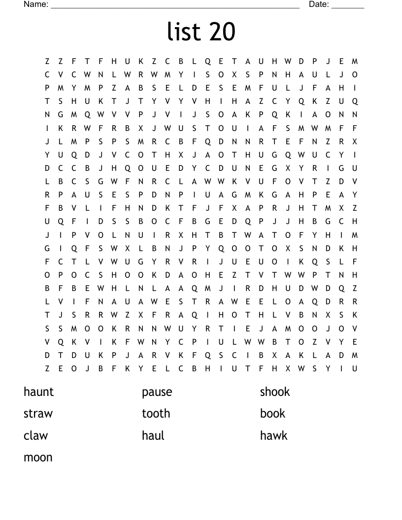 list 20 Word Search - WordMint