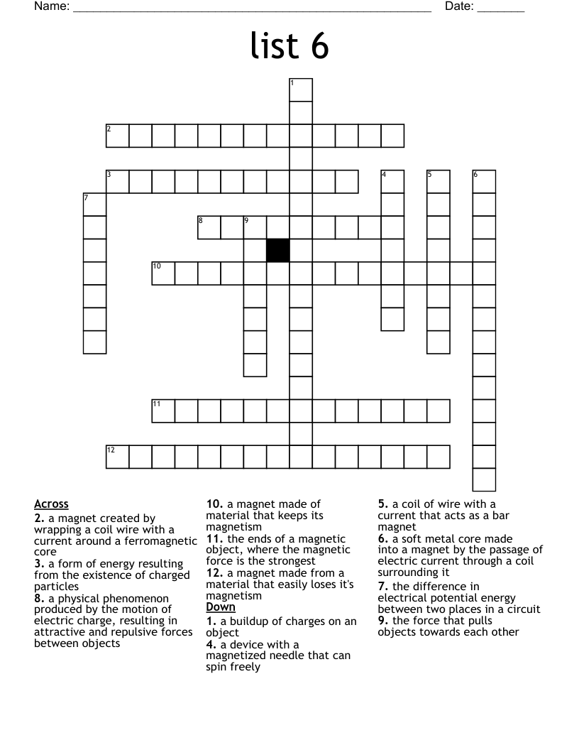list 6 Crossword WordMint