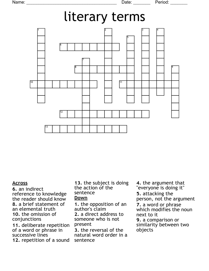 literary terms Crossword WordMint