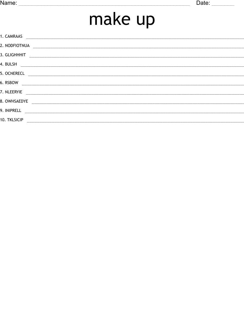 make up Word Scramble WordMint