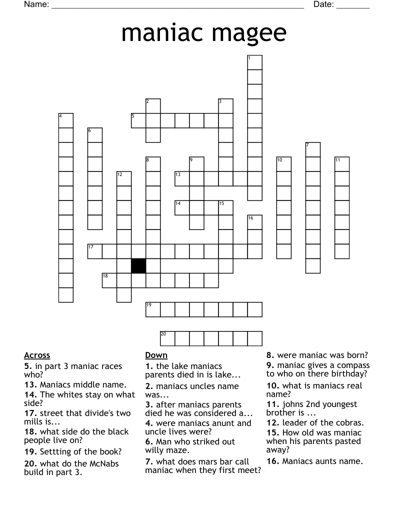 maniac magee Crossword WordMint