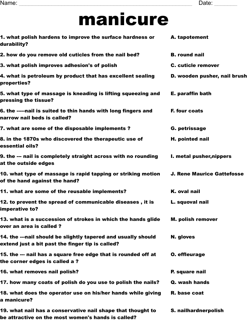 Nails Care Word Search WordMint