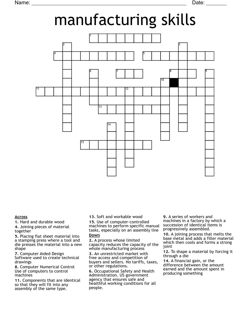 manufacturing skills Crossword WordMint