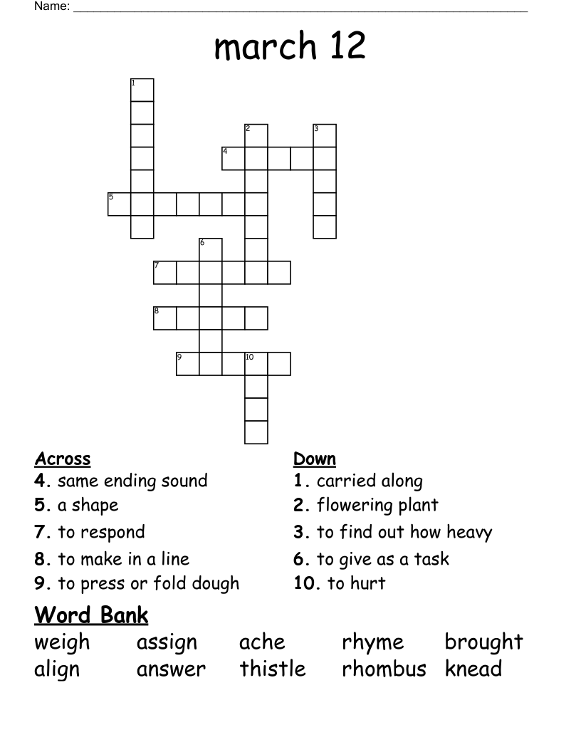 march 12 Crossword WordMint