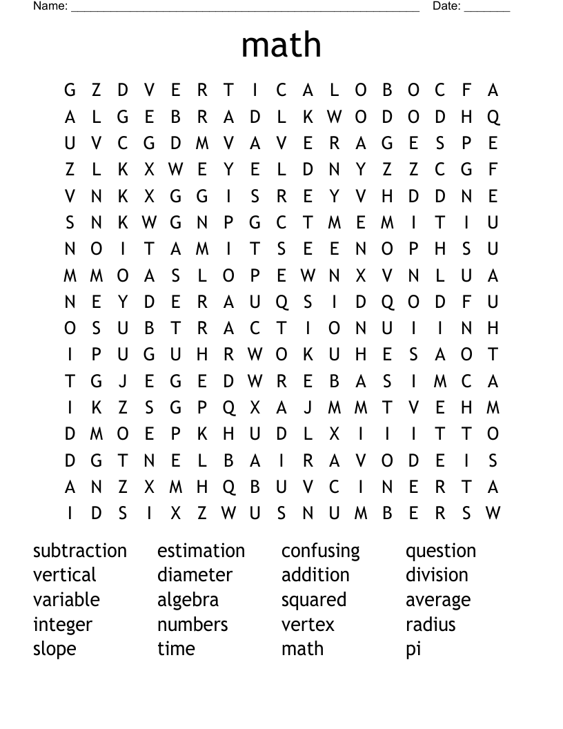math Word Search WordMint