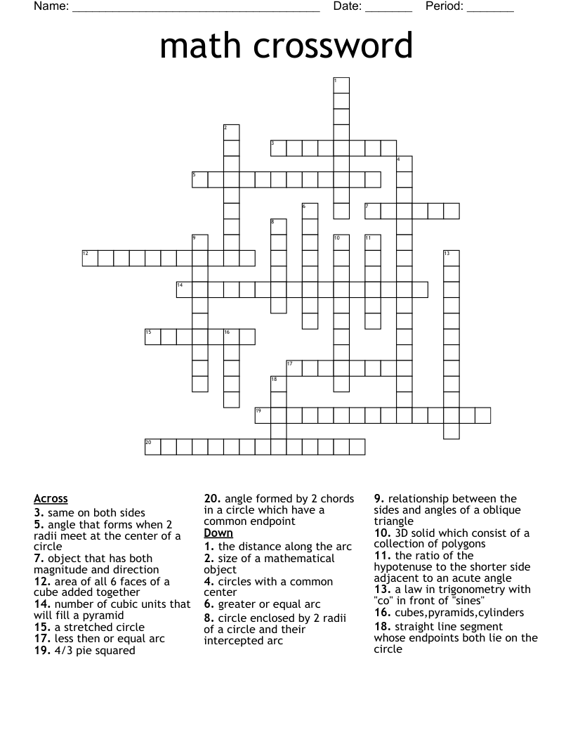 math crossword WordMint