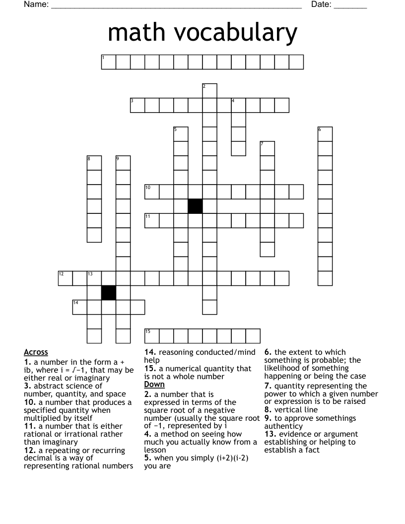 math vocabulary Crossword WordMint