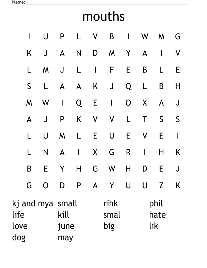 mouths Word Search WordMint