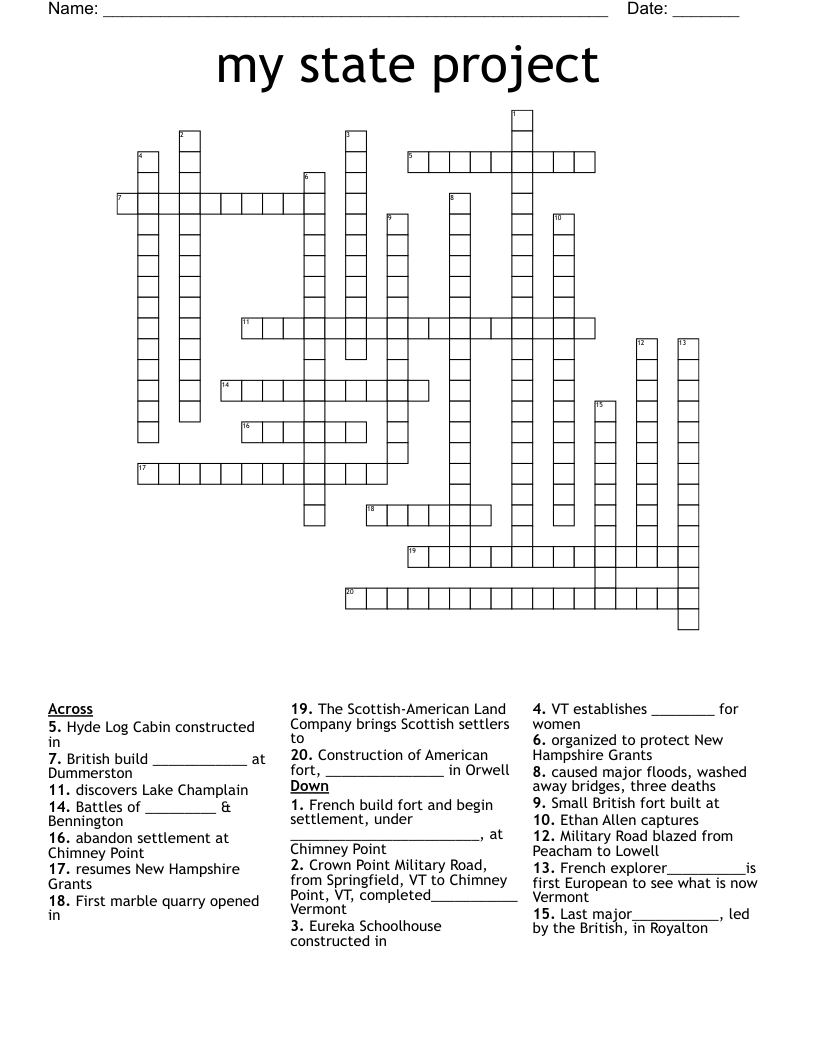 my state project Crossword WordMint