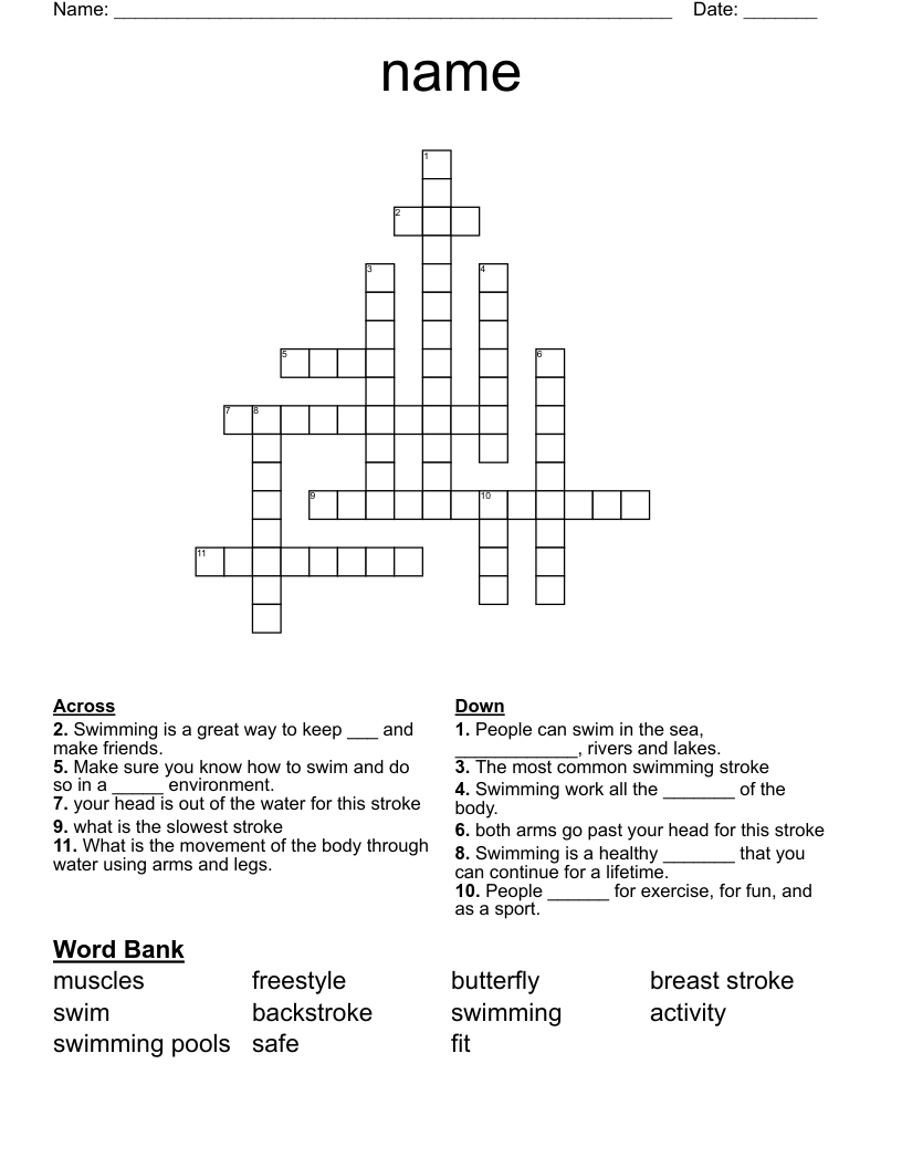 Surf & Swim Crosswords, Word Searches, Bingo Cards WordMint
