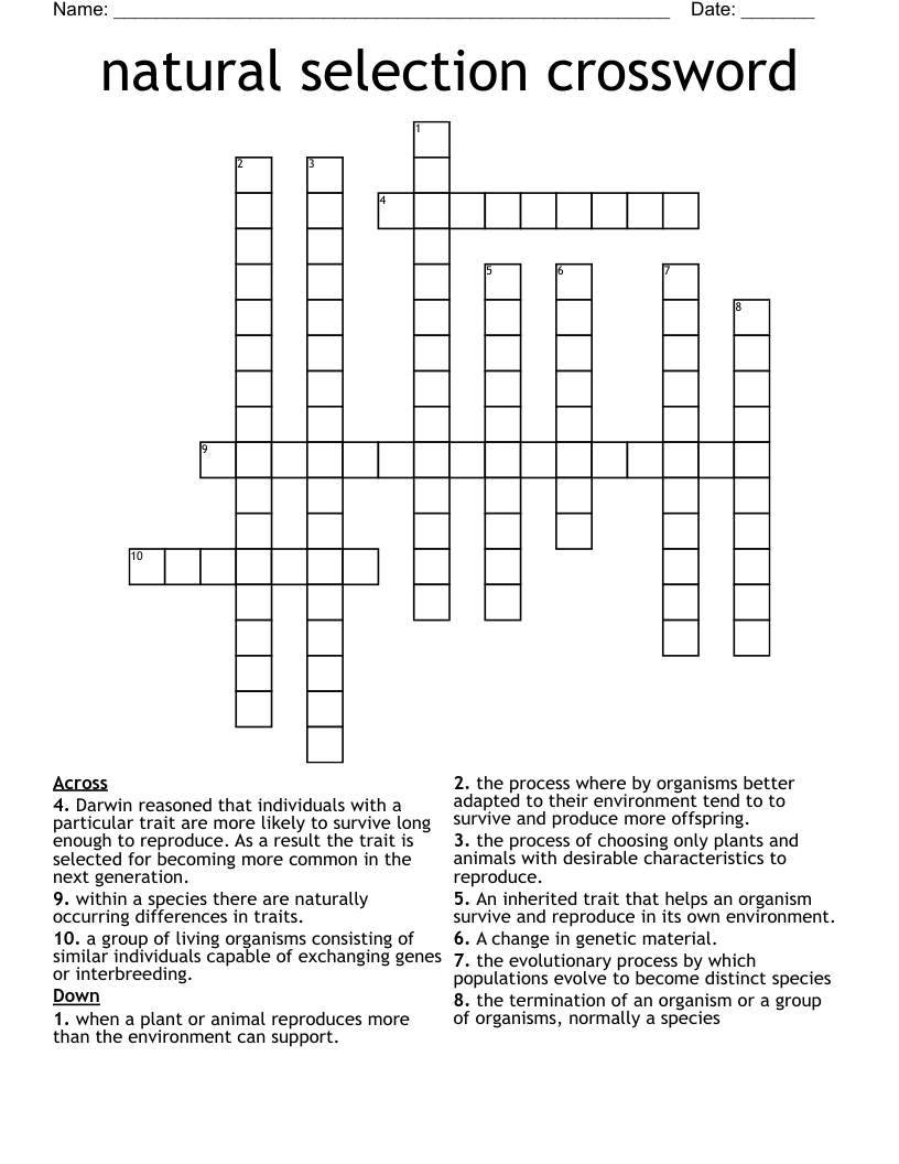 natural selection crossword WordMint