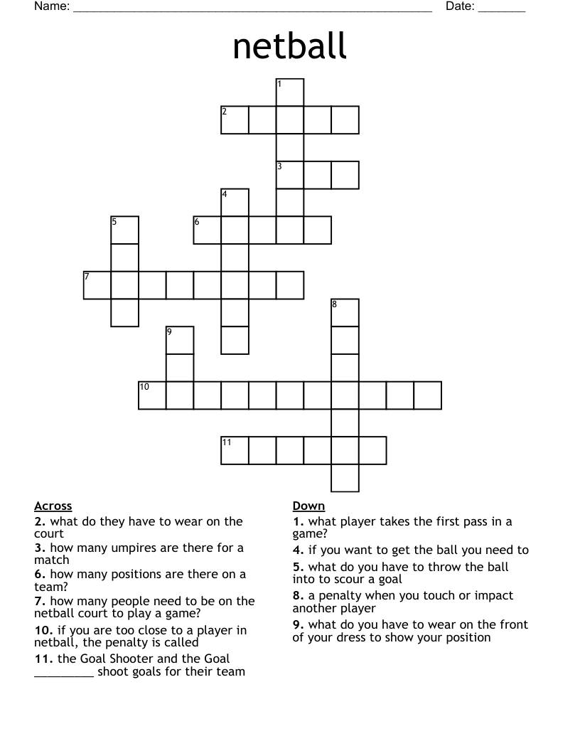 netball Crossword WordMint