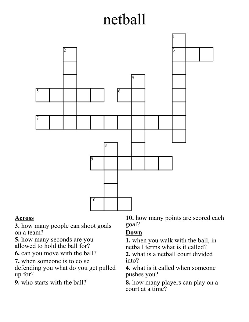 netball Crossword WordMint
