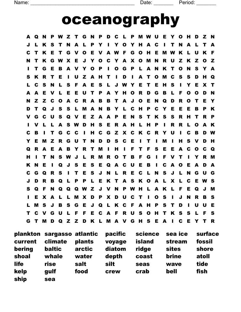 oceanography Word Search WordMint