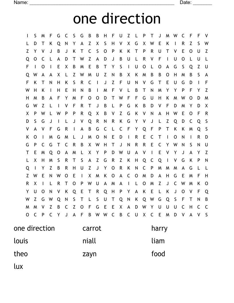 one direction Word Search WordMint