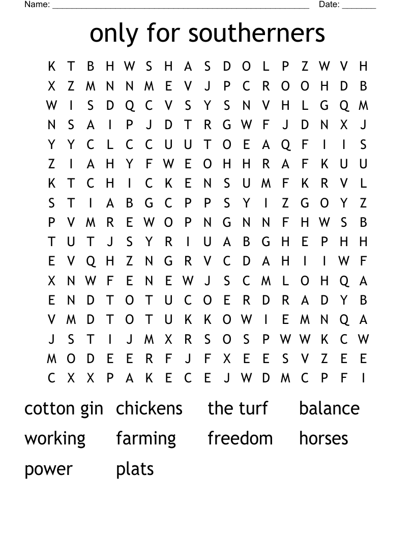 only for southerners Word Search WordMint