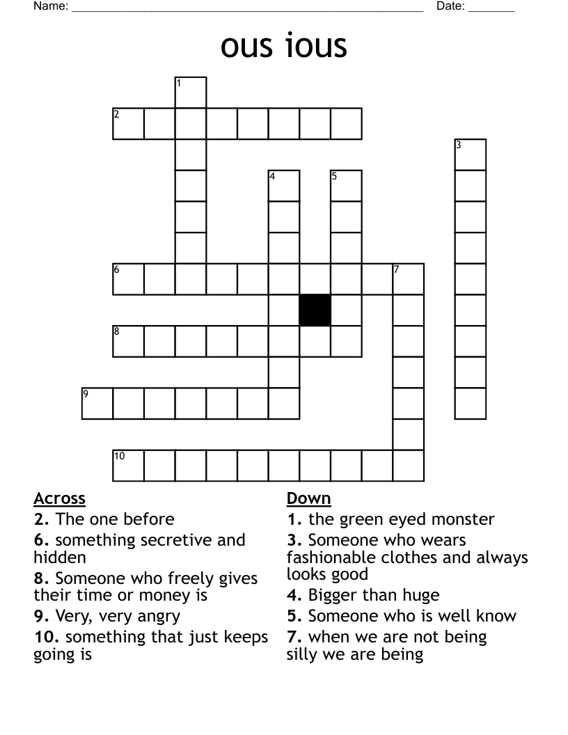 ous ious Crossword WordMint