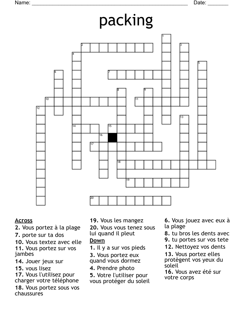 packing Crossword WordMint