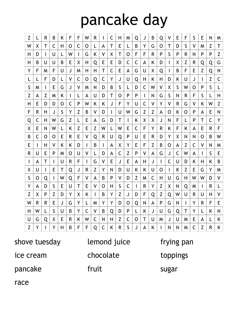 pancake day Word Search WordMint