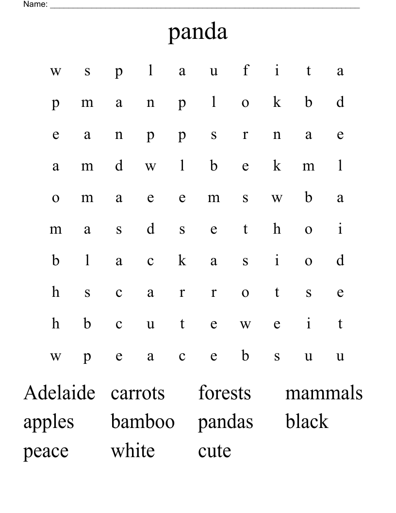 panda Word Search WordMint