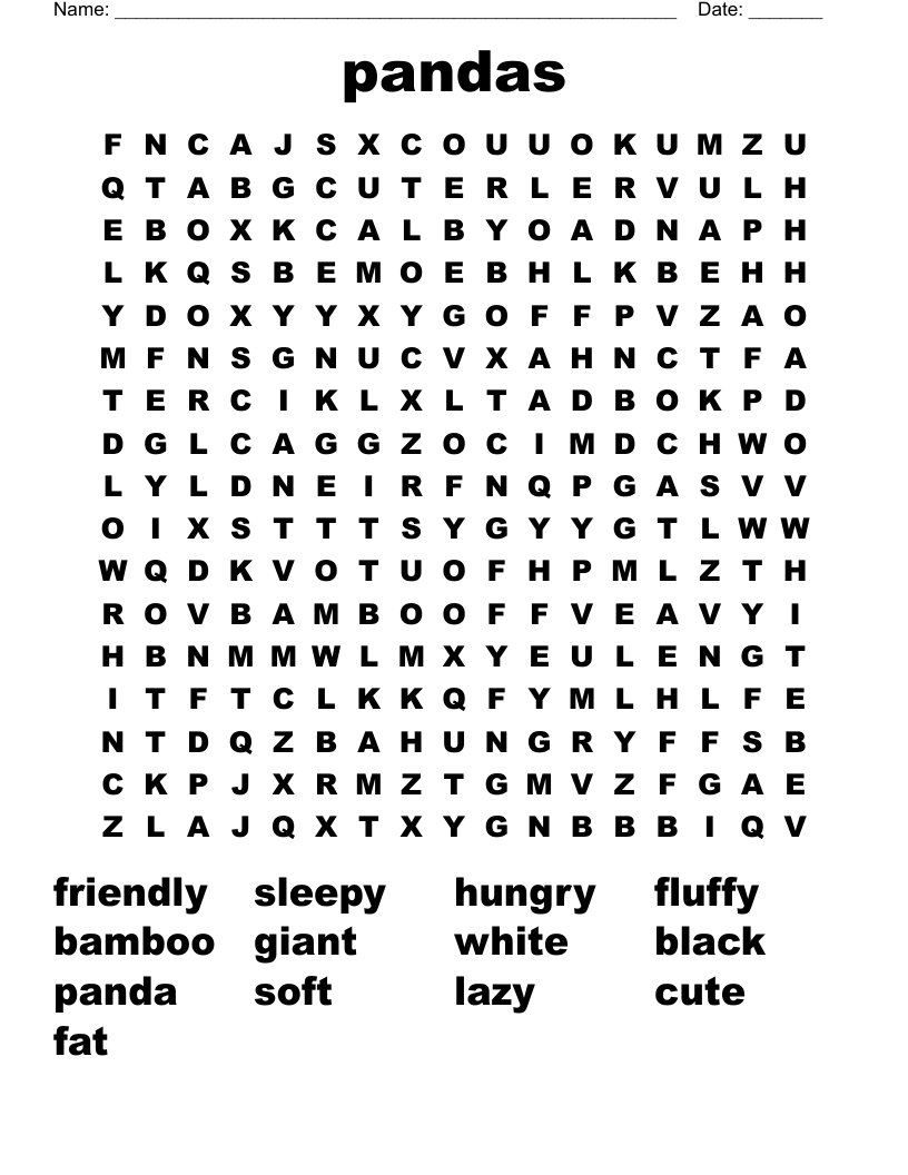 Panda Word Search Printable