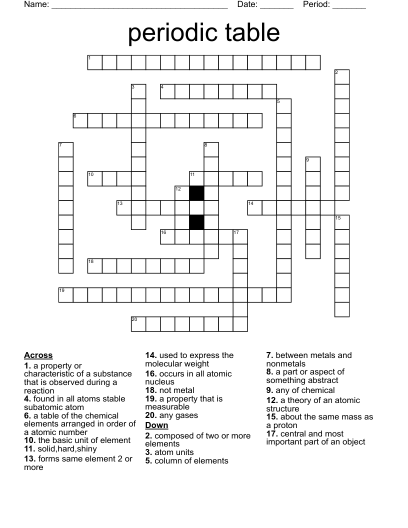 periodic table Crossword WordMint