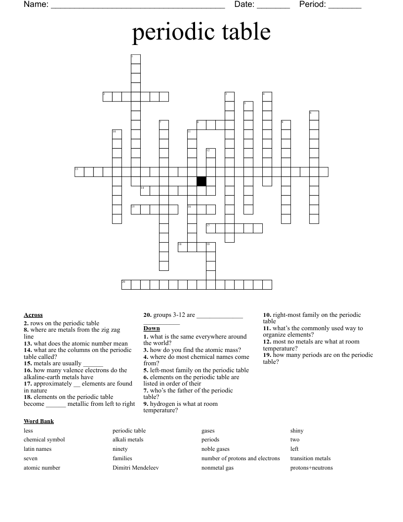 periodic table Crossword WordMint