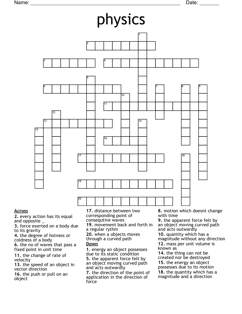 physics Crossword WordMint