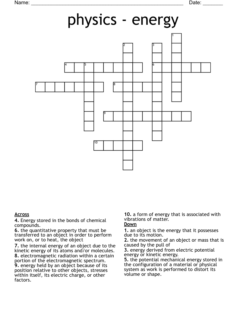 physics energy Crossword WordMint