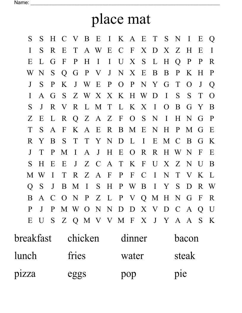 place mat Word Search WordMint