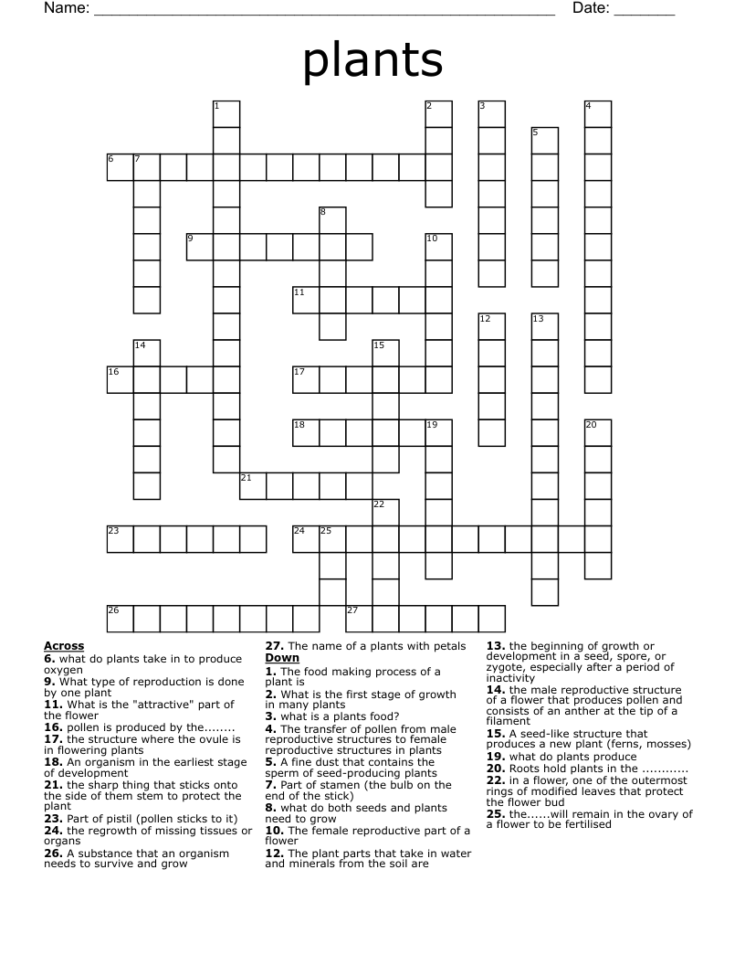 plants Crossword WordMint