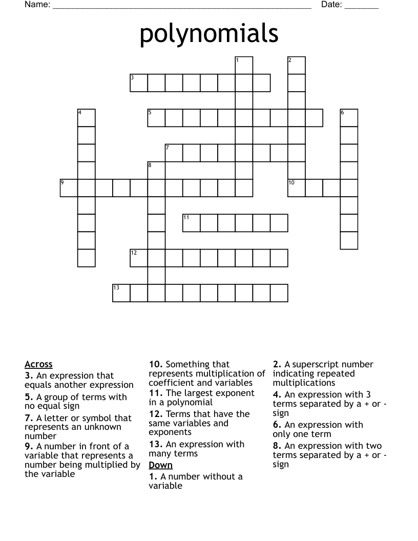 polynomials Crossword WordMint