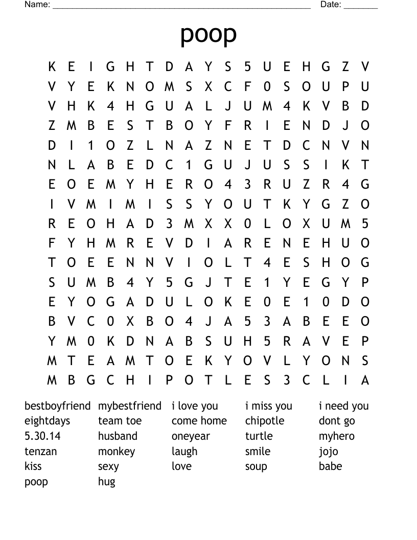 poop Word Search WordMint