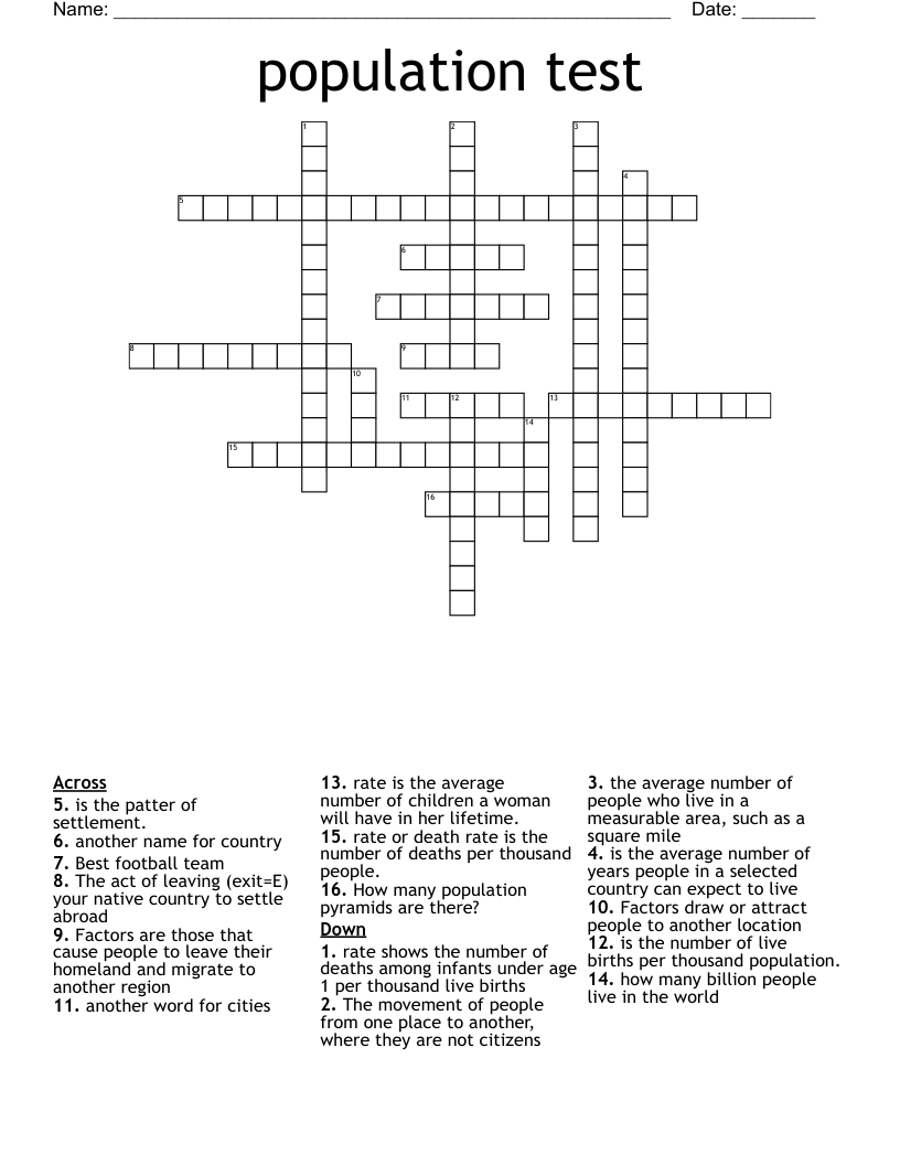 population test Crossword WordMint