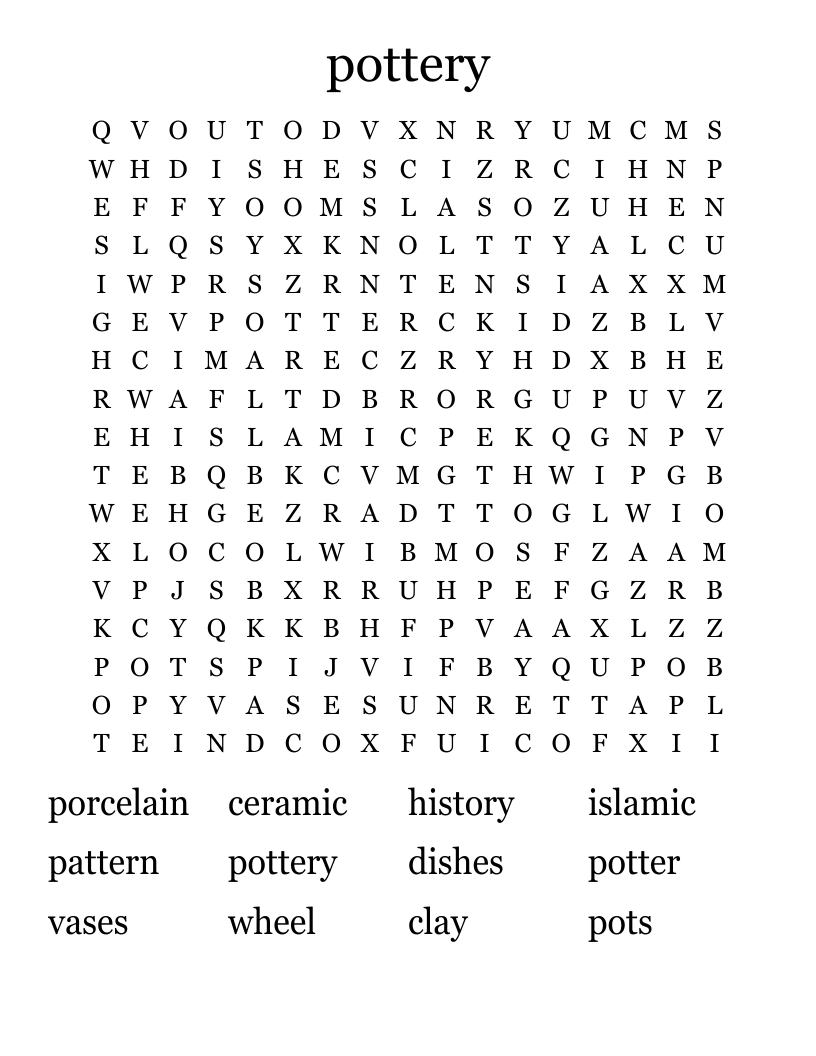 pottery Word Search WordMint