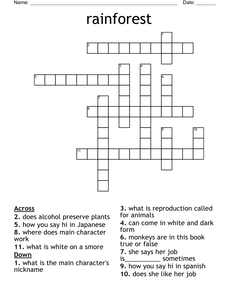 rainforest Crossword WordMint