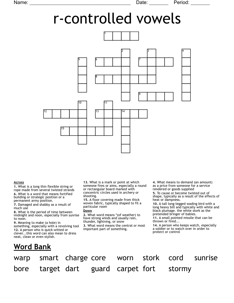 CrossWord Puzzle with Word Bank Crossword WordMint