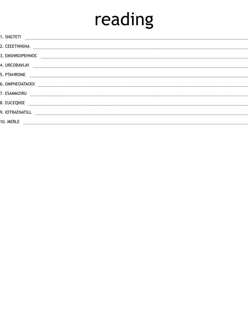 reading Word Scramble - WordMint