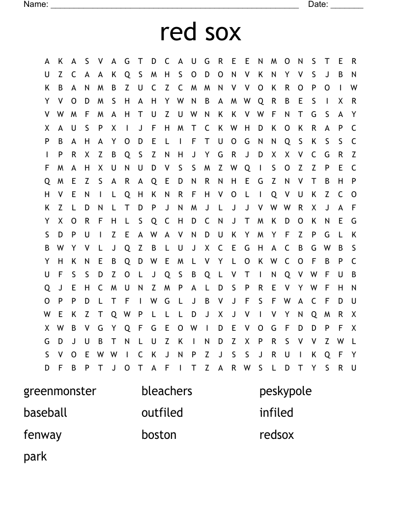 red sox Word Search WordMint