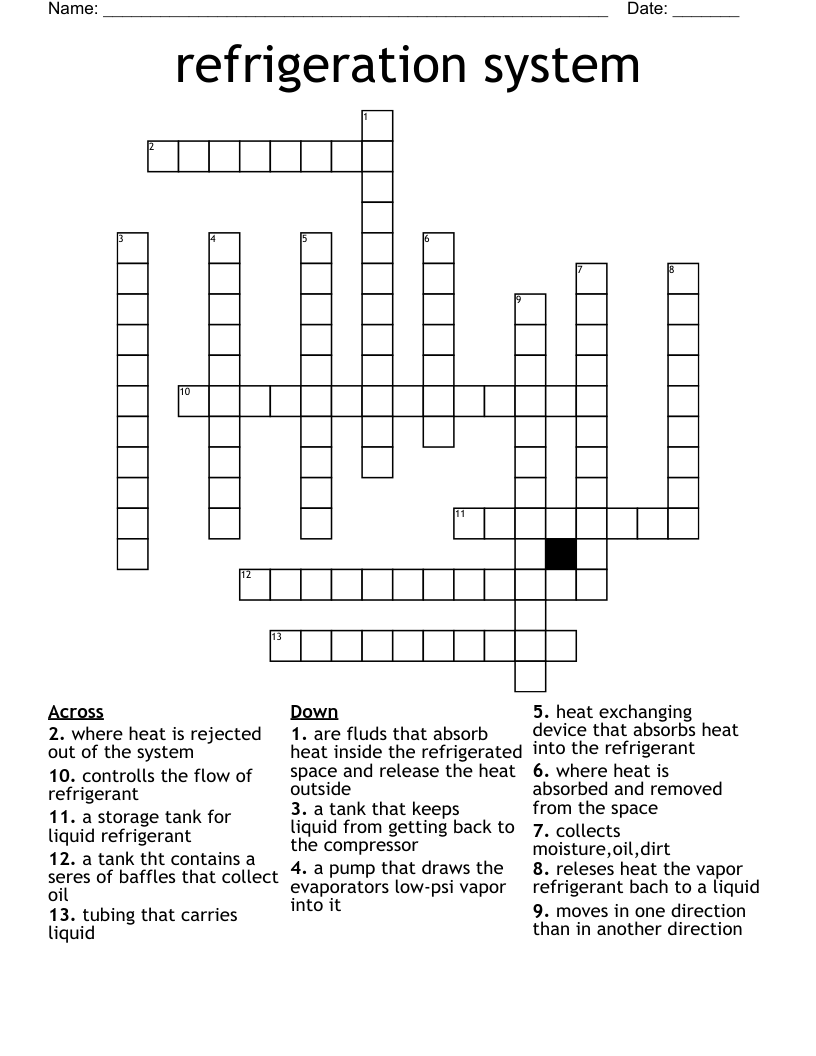 refrigeration system Crossword WordMint