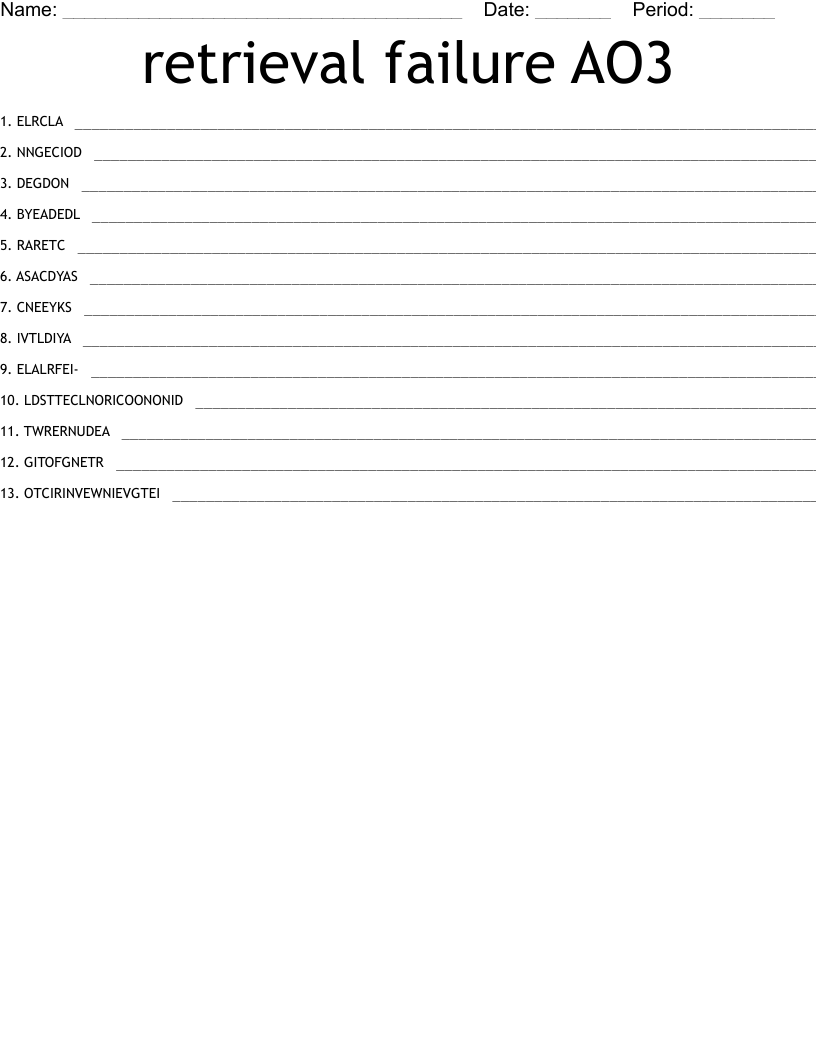 retrieval failure AO3 Word Scramble WordMint