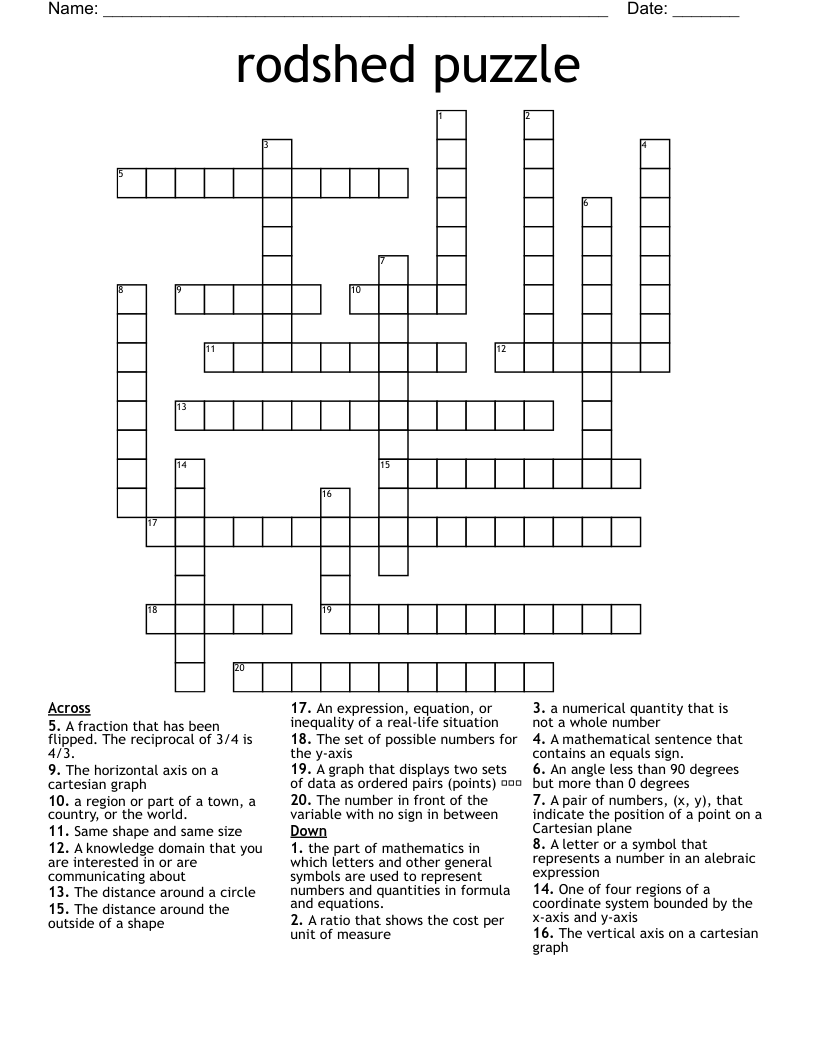 Algebra Crossword WordMint