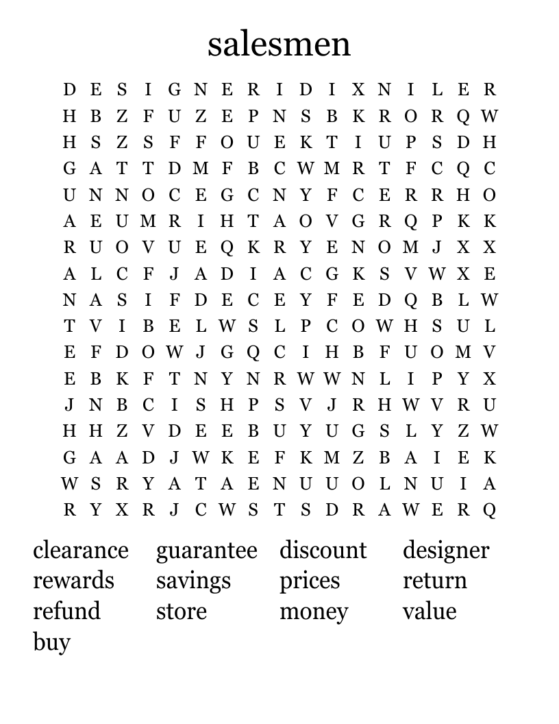 salesmen Word Search WordMint
